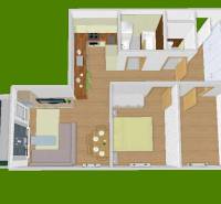Jedinečný 3-izbový apartmán s balkónom, 71 m², Nový Ružinov - Pôdorys 3-izbového bytu so spálňou, obývačkou, kuchyňou a priestranným balkónom.