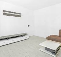 Moderný, zrekonštruovaný 3i byt 68m2, s lodžiou, pivnicou a parkovaním - Obývacia izba s hnedou sedačkou a nábytkom v 3-izbovom byte.