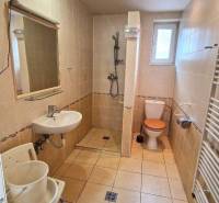 Dvojgeneračný RD, Bystré, pozemok 830 m², 3D - Kúpeľňa v rodinnom dome s umývadlom, sprchou a toaletou, svetlé obklady.