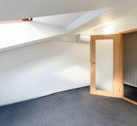 Príjemný dvojpodlažný RD 193 m2, klimatizácia, nezariadený, s garážou - Podkrovná miestnosť v rodinnom dome s drevenými dverami a sklenenou výplňou.