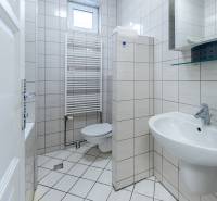 Príjemný dvojpodlažný RD 193 m2, klimatizácia, nezariadený, s garážou - Kúpeľňa s toaletou, umývadlom a oknom v rodinnom dome. Dlaždicové obklady.
