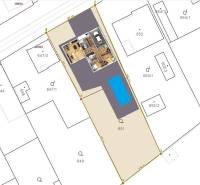 Pozemok 1315 m² pre rodinný dom blízko centra – Sládkovičovo - Plán zobrazuje pozemok na ulici Školská, určený na bývanie, s rozložením domu.