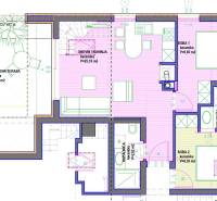 PAG/MANDRE - 2 apartmány za cenu jedného - 190m od mora - Pôdorys 4-izbového bytu zahŕňa obývaciu izbu, kuchyňu, kúpeľne a terasu.
