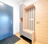 | EXKLUZÍVNE! | Krásny NOVÝ 2-izbový byt | 48m² | Čerešne - Vstupná hala v 2-izbovom byte s dreveným nábytkom a modrými dverami.