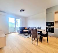 | EXKLUZÍVNE! | Krásny NOVÝ 2-izbový byt | 48m² | Čerešne - Obývacia izba v 2-izbovom byte s pohovkou, stolom a kuchyňou.