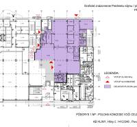 Prenájom obchodného priestoru v administratívnom komplexe AB Hliny - Pôdorys zobrazuje rozloženie obchodných priestorov na ulici Hliny so vstupmi do budovy.