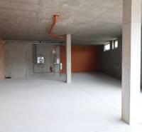 Predaj OP o výmere 86,62 m2 na predaj, Senec - Prázdne obchodné priestory so surovými stenami a potrubím na ulici Vtáčia.