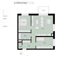 Na predaj 3-izbový byt s balkónom - B4 - Pôdorys 3-izbového bytu s plochou 71,95 m² a balkónom.