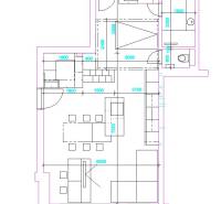 Na predaj byt vhodný aj na AIRBNB - Pôdorys 2-izbového bytu s rozložením izieb a nábytku na ulici Riazanská.