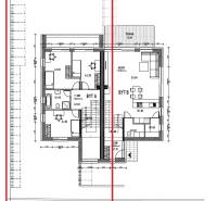 Mezonetový 5-izbový byt s terasou - Pôdorys rodinného domu zobrazuje usporiadanie miestností a zariadenie interiéru.