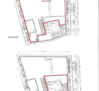 Kancelárske priestory 82 m2 s atraktívnym výhľadom v centre Bratislavy - Pôdorys kancelárií v podkroví na Župnom námestí, Bratislava-Staré Mesto. Prvá a druhá úroveň.