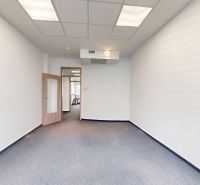 Samostatné kancelárske priestory 95,6 m2 -  BA II. Miletičova - Biele steny v kancelárii s podlahou s dreveným dekorom a presklenými dverami.