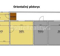 PREDAJ: Drevenica pri Ždiarskom potoku s príjemnou verandou, 135 m2, P - Pôdorys chaty s obývacou izbou, kuchyňou, kúpeľňou, garážou a skladom v Polomke.