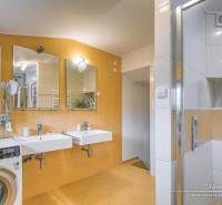 5-izbový rodinný dom s dvomi garážami v obci Špačince - Kúpeľňa v rodinnom dome s dvojitým umývadlom, sprchovým kútom a práčkou.