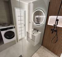 NA PRENÁJOM NOVOZREKONŠTRUOVANÝ 2-IZBOVÝ BYT, UL. ROŽŇAVSKÁ - Kúpeľňa v 2-izbovom byte so sprchovacím kútom, práčkou a osvetleným zrkadlom.