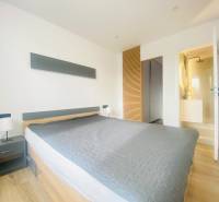 NA PRENÁJOM NOVOZREKONŠTRUOVANÝ 2-IZBOVÝ BYT, UL. ROŽŇAVSKÁ - Svetlá spálňa s podlahou s dreveným dekorom, dvojlôžkom a vstavanou skriňou, 2-izbový byt.