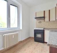 SEČOVSKÁ, 2-i tehlový byt, 56 m2, orientácia V a Z - OBKLOPENÝ ZELEŇOU - Kuchyňa v 2-izbovom byte s oknom, kuchynskou linkou a radiátorom.