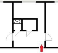 ÚTULNÝ, SVETLÝ 2 IZB.BYT S PRÍJEMNÝM VÝHĽADOM, DETVA - Pôdorys 2-izbového bytu s vnútornými priečkami a zariadením.