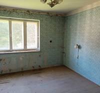 Hospodárska usadlosť  - Izba v rodinnom dome s modrou tapetou a veľkým oknom, podlaha s dreveným dekorom.