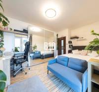 Tri Vody - 4-izbový rodinný dom s bazénom | Most pri Bratislave – Baza - Rodinný dom ponúka podlahu s dreveným dekorom, modrú pohovku a pracovný kút.