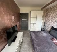 Stavbárska ulica,2-garsónka na prenájom - Spálňa v dvojgarsónke s televízorom, manželskou posteľou a vstavanou skriňou.