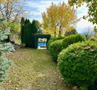 Záhrada s chatou s čarovným výhľadom, BA – Karlova Ves - Záhrada s okrasnými kríkmi a stromami na pozemku pre bývanie na Hany Meličkovej, Bratislava - Karlova Ves.