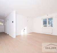 2-izbový byt s predzáhradkou 135 m² a parkovaním v tichej časti BA - Svetlá obývacia izba s oknom a podlahou s dreveným dekorom v 2-izbovom byte.