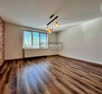 REZERVOVANÉ - Predaj, trojizbový byt Želiezovce, zre... - Izba v 3-izbovom byte s podlahou s dreveným dekorom a tehlovým obkladom na stene.