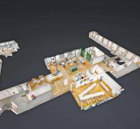 3D, prenájom, unikátne kancel. priestory Zuckermandel, Staré Mesto - 3D pôdorys kancelárie s podlahou s dreveným dekorom a rôznymi miestnosťami a zariadeniami.