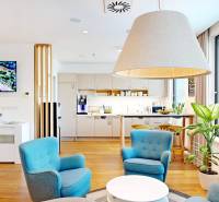 3D, prenájom, unikátne kancel. priestory Zuckermandel, Staré Mesto - Obývací priestor v kancelárii s kreslami, lampou, televízorom a rastlinami.