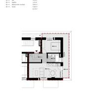 2-izbový byt s terasou 15 m² a parkovaním v tichej časti Bratislavy - Pôdorys 2-izbového bytu na Železničnej ulici, ukazuje rozloženie miestností vrátane terasy.