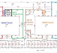 3i. BYT SO ZÁHRADOU +TEP. ČERPADLO, KLIMATIZÁCIA A ŽALÚZIE V CENE - Návrh rozloženia záhrad a bytov okolo objektov SO123 a SO124 s rozmermi.