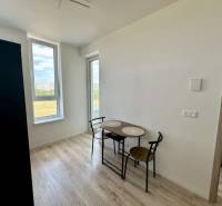 Nový 2 izbový byt SLNEČNICE, Labutia ulica, Bratislava V. Petržalka - Jedálenský kút v 2-izbovom byte s podlahou s dreveným dekorom a veľkými oknami.