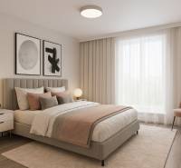 HD REALITY, Predaj 4-izbový rodinný dom v Šuranoch - Na Vršku - Spálňa s posteľou, lampou, kreslom a závesmi v rodinnom dome. Podlaha s dreveným dekorom.