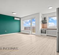 NA PRENÁJOM 2x 2-IZBOVÉ BYTY S TERASOU,DUNAJSKÁ STREDA - Obývacia izba s kuchynským kútom v 2-izbovom byte a podlahou s dreveným dekorom.