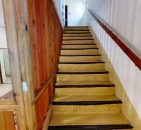 Rekreačná chata Šaštín-Stráže Gazárka komerčné využitie - Drevené schodisko s dreveným zábradlím a stenou v interiéri chaty.