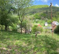 !! NOVÁ CENA !! predaj romantickej chalúpky v Šípkove  - Krásna prírodná scenéria s chatou, stromami a malebnou dedinkou na pozadí kotliny.