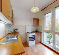 BA/RUŽINOV-Prenájom 1i bytu s balkónom a pivnicou v skvelej lokalite - Kuchyňa v 1-izbovom byte s varnou doskou, drevený dekor a veľké okno s výhľadom.
