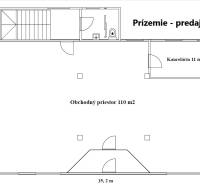 RADO| Podnikajte a zároveň bývajte pod jednou strechou! - Pôdorys prízemia s obchodným priestorom a kanceláriou v rodinnom dome.