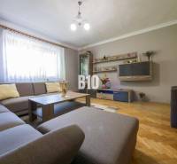 Rodinný dom s krásnym veľkým pozemkom ( stavebným) - Nové Sady - Obývačka s rohovou sedačkou, drevené parkety, dekoratívne police a osvetlenie v rodinnom dome.