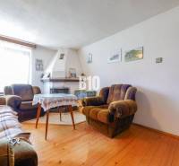 Rodinný dom s nádherným 8 árovým pozemkom na Kamennej ulici - Rodinný dom s krbom, pohodlnými kreslami a podlahou s dreveným dekorom.