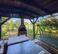 Rodinný dom s nádherným 8 árovým pozemkom na Kamennej ulici - Záhrada v Rodinnom dome na Kamennej ulici v Nitre so záhradným krbom a hojdačkou.