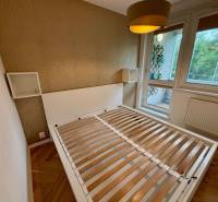 2-izbový byt po kompletnej rekonštrukcii Staré mesto - Spálňa s posteľou a veľkým oknom, 2-izbový byt s podlahou s dreveným dekorom.