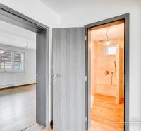 3-izbový moderne zrekonštruovaný rodinný dom v obci Jaslovské Bohunice - Interiér rodinného domu s dverami, kúpeľňou a podlahou s dreveným dekorom.