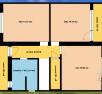 Rodinný dom, Kamienka, okr. Stará Ľubovňa - Pôdorys rodinného domu s tromi izbami, kúpeľňou, WC a komorou.