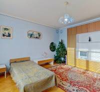 Rodinný dom, Kamienka, okr. Stará Ľubovňa - Spálňa v rodinnom dome s postelí, skrine, kobercom a podlahou s dreveným dekorom.