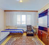 Rodinný dom, Kamienka, okr. Stará Ľubovňa - Izba v rodinnom dome s dvoma posteľami, kreslom a skriňou na podlahe s dreveným dekorom.