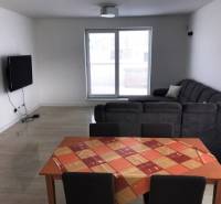 3 izbový byt, 50 m2 terasa, 2PS, Gajarská ulica, Záhorská Bystrica - Obývacia izba s pohovkou, televízorom a stolom v 3-izbovom byte.