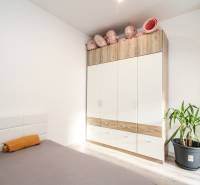 Veľký 6i RD, SUPER ivestičná príležitosť, Tr. Teplá - Spálňa v rodinnom dome na ulici M. R. Štefánika, obsahuje posteľ, skriňu, rastlinu.