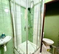 GARSONKA NA PRENÁJOM – VOĽNÁ IHNEĎ (sídlisko Východ) - Kúpeľňa v garsónke s kútovým sprchovým kútom, umývadlom a bielymi obkladačkami.